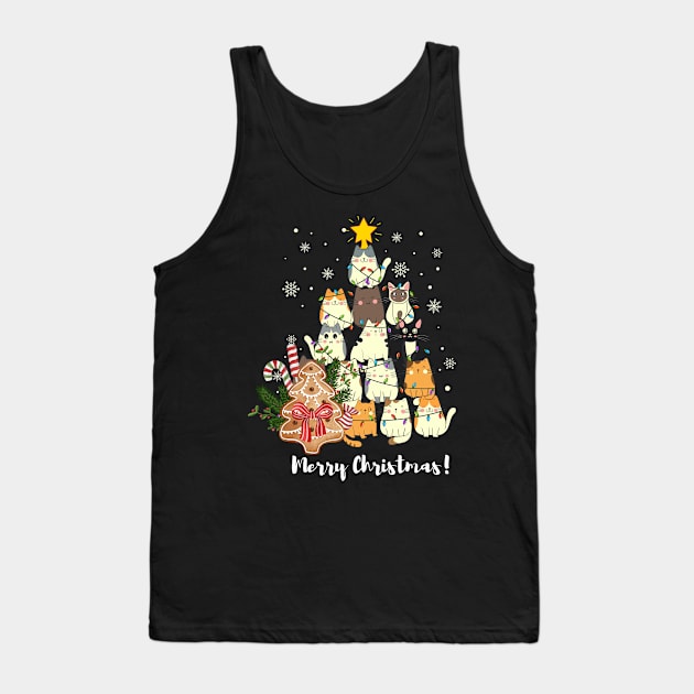 Christmas Cat Trees, Cute Merry Christmas & Trees, White Christmas Trees Design, premium unisex kitten xmas tee, Tank Top by Grun illustration 